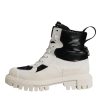 White Padded Mid Calf Lace Up Boots Shoes - Image 6
