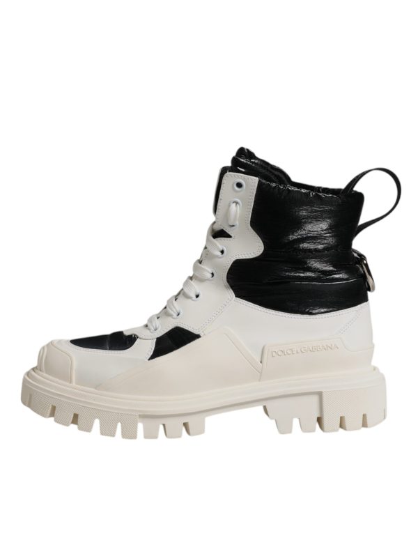 White Padded Mid Calf Lace Up Boots Shoes - Image 6