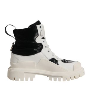 White Padded Mid Calf Lace Up Boots Shoes