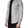 Metallic Gray Cotton Button Down Shirt - Image 3