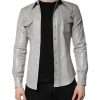 Metallic Gray Cotton Button Down Shirt - Image 2