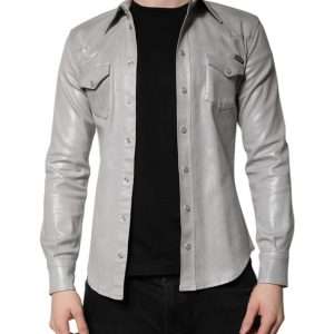 Metallic Gray Cotton Button Down Shirt