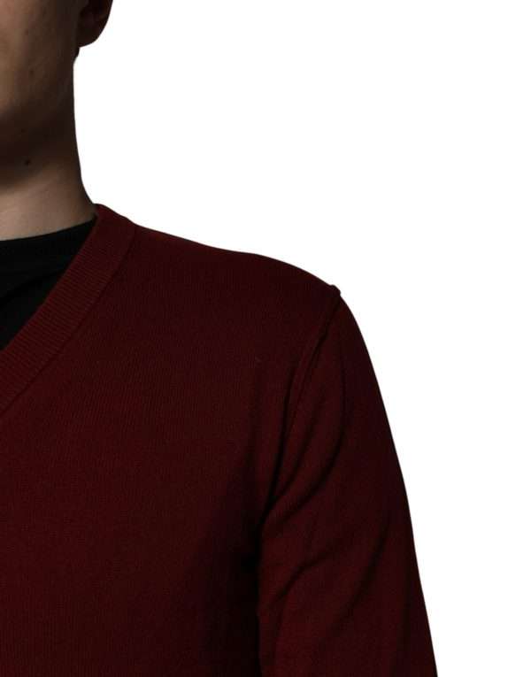 Maroon Cashmere V-neck Men Pullover Sweater - Image 5