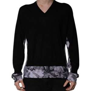 Black Camouflage V-neck Pullover Sweater