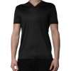 Dark Gray Silk V-neck Short Sleeves T-shirt - Image 2
