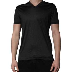 Dark Gray Silk V-neck Short Sleeves T-shirt