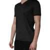 Dark Gray Silk V-neck Short Sleeves T-shirt - Image 3