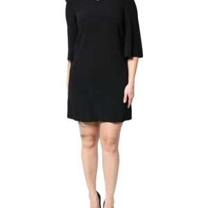 Black Crystal Embellished Round Neck Mini Dress
