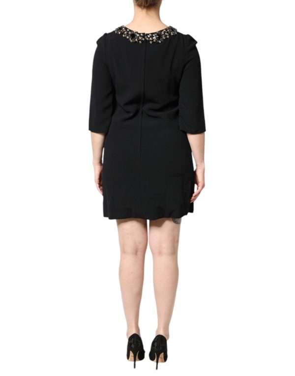 Black Crystal Embellished Round Neck Mini Dress - Image 4