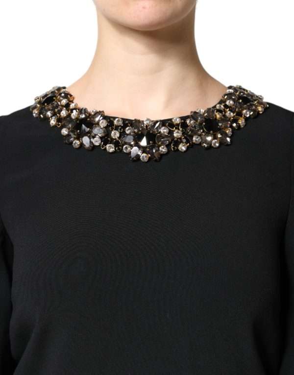 Black Crystal Embellished Round Neck Mini Dress - Image 5