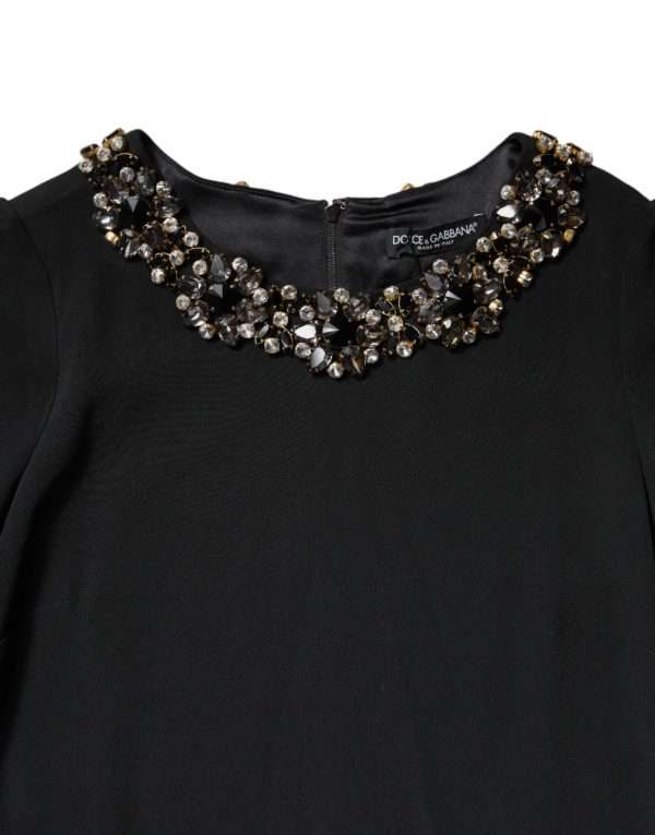 Black Crystal Embellished Round Neck Mini Dress - Image 7