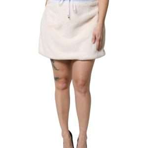 Off White Faux Fur High Waisted Mini Skirt