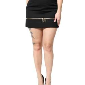 Black Virgin Wool High Waisted Mini Skirt