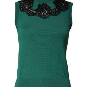 Green Wool Lace Detail Sleeveless Tank Top
