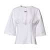 White Cotton Blend 3/4 Sleeves Blouse Top - Image 2