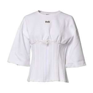 White Cotton Blend 3/4 Sleeves Blouse Top