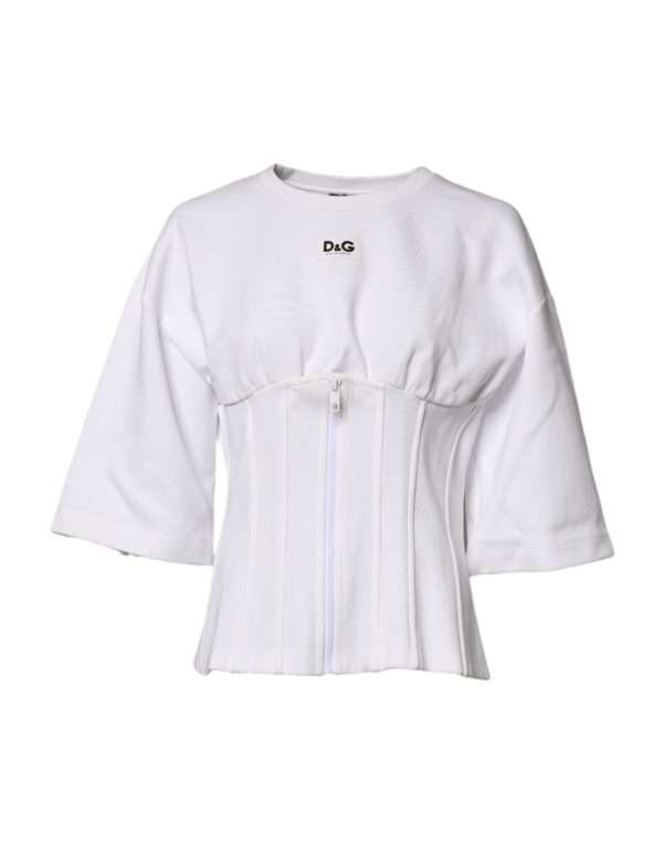 White Cotton Blend 3/4 Sleeves Blouse Top