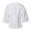White Cotton Blend 3/4 Sleeves Blouse Top - Image 4