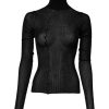 Black Knit Long Sleeves Turtleneck Slim Top - Image 2