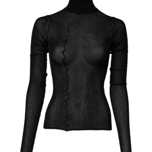Black Knit Long Sleeves Turtleneck Slim Top