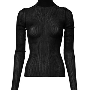 Black Knit Long Sleeves Turtleneck Slim Top
