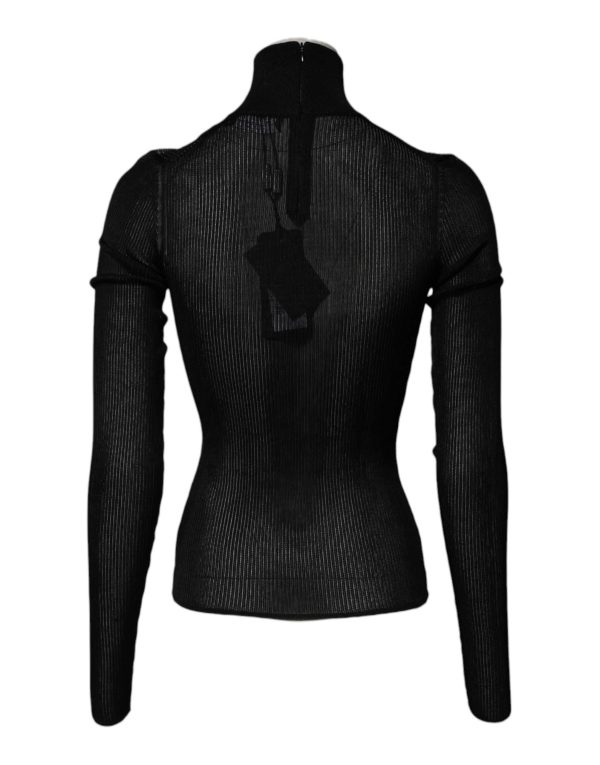 Black Knit Long Sleeves Turtleneck Slim Top - Image 4