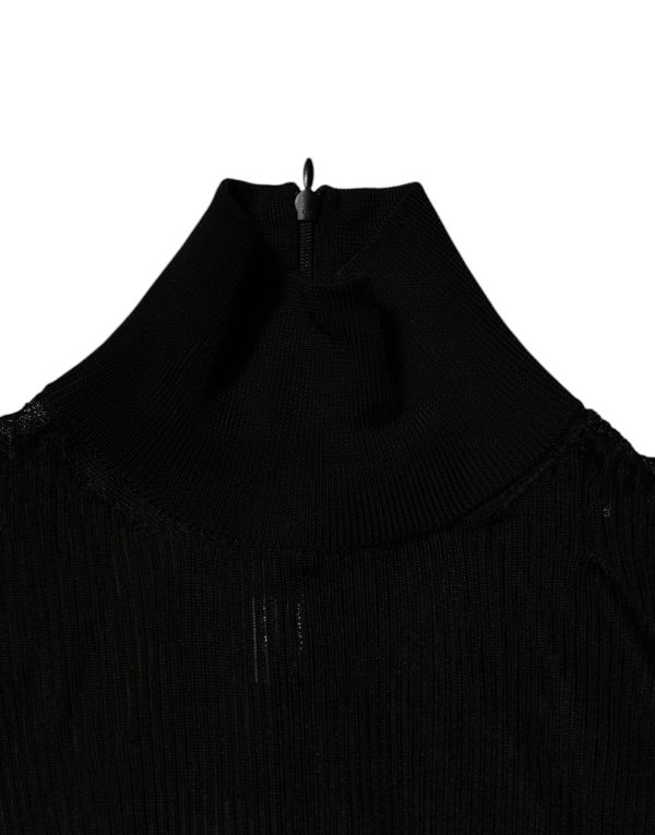 Black Knit Long Sleeves Turtleneck Slim Top - Image 5