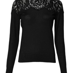 Black Floral Lace Long Sleeves Blouse Top