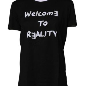Black Printed Round Neck Top Cotton T-shirt