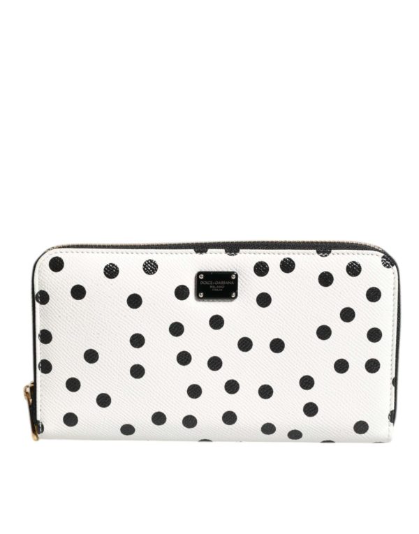 White Black Striped Leather Zip Around Continental Wallet - Image 2