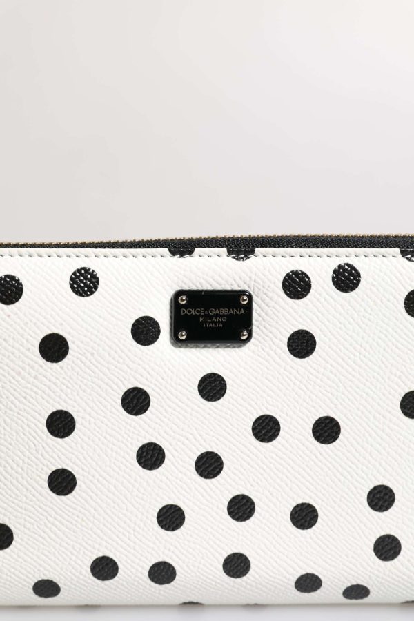 White Black Striped Leather Zip Around Continental Wallet - Image 3