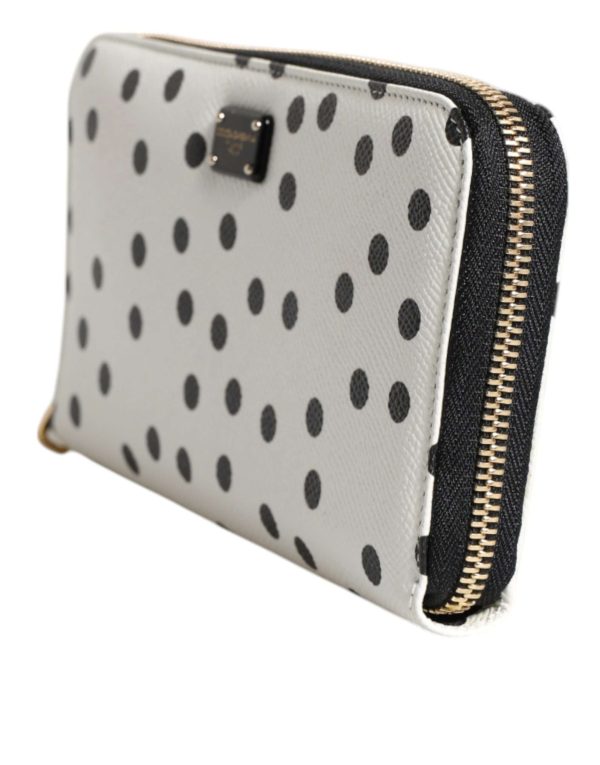White Black Striped Leather Zip Around Continental Wallet - Image 4