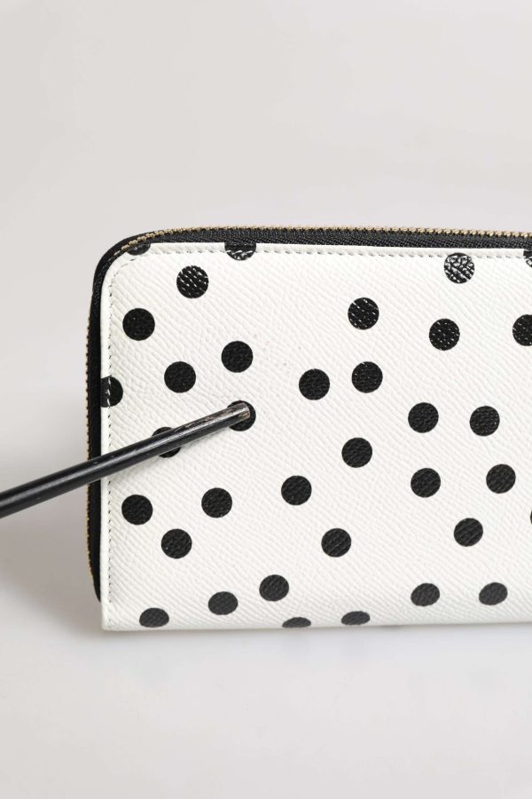 White Black Striped Leather Zip Around Continental Wallet - Image 6