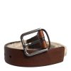 Brown Jute Leather Woven Metal Buckle Belt - Image 2