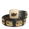 Green Leather Gold Tone Rotating Buckle Belt - Image 2