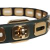 Green Leather Gold Tone Rotating Buckle Belt - Image 4