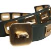 Green Leather Gold Tone Rotating Buckle Belt - Image 6