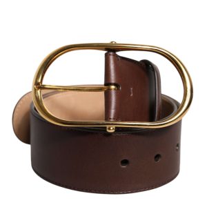 Brown Logo Engraved Metal Waist Buckle Belt