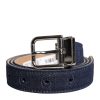 Blue Denim Silver Logo Metal Waist Buckle Belt - Image 2