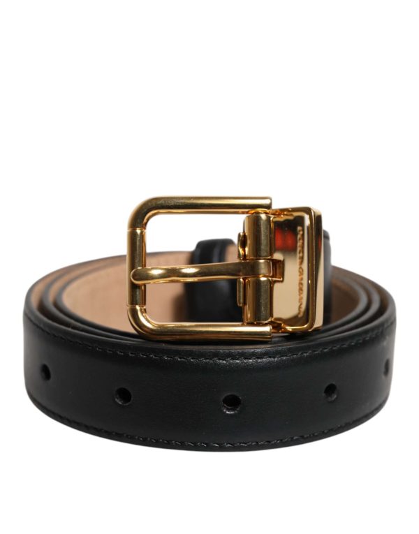 Black Leather Logo Metal Waist Buckle Belt