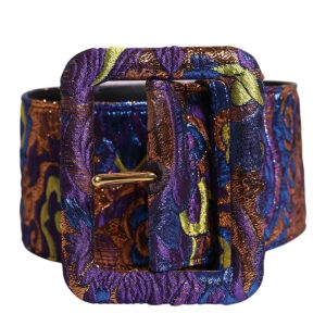 Multicolor Floral Jacquard Lurex Wide Waist Buckle Belt