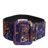Multicolor Floral Jacquard Lurex Wide Waist Buckle Belt - Image 2