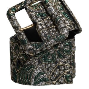 Multicolor Floral Jacquard Lurex Wide Waist Buckle Belt