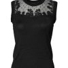 Black Lace Sheer Crew Neck Sleeveless Top - Image 2