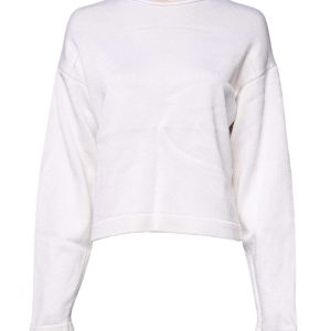 White Viscose Crew Neck Long Sleeves Pullover Sweater