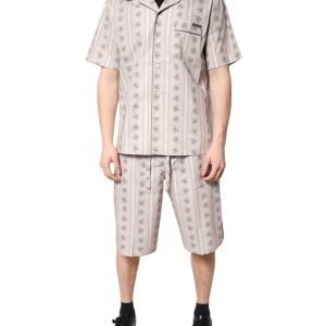 Beige Floral Print Cotton Men Pajama Set Sleepwear