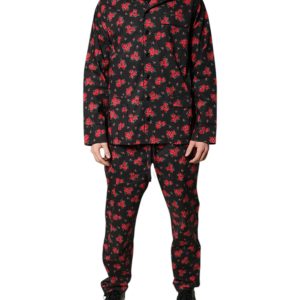 Black Floral Print Cotton Men Pajama Set Sleepwear