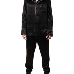Black Silk Shirt Pants Pajama Set Sleepwear