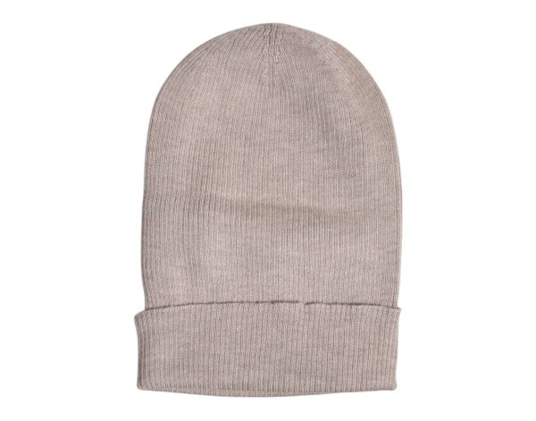 Beige Cashmere Knitted Winter Beanie Hat - Image 3