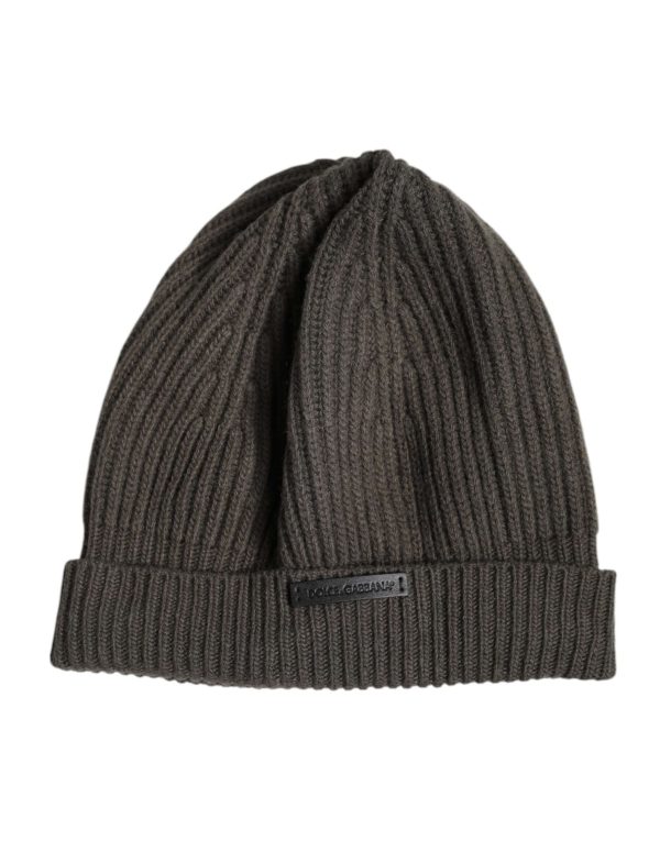 Green Wool DG Plaque Knitted Winter Beanie Hat
